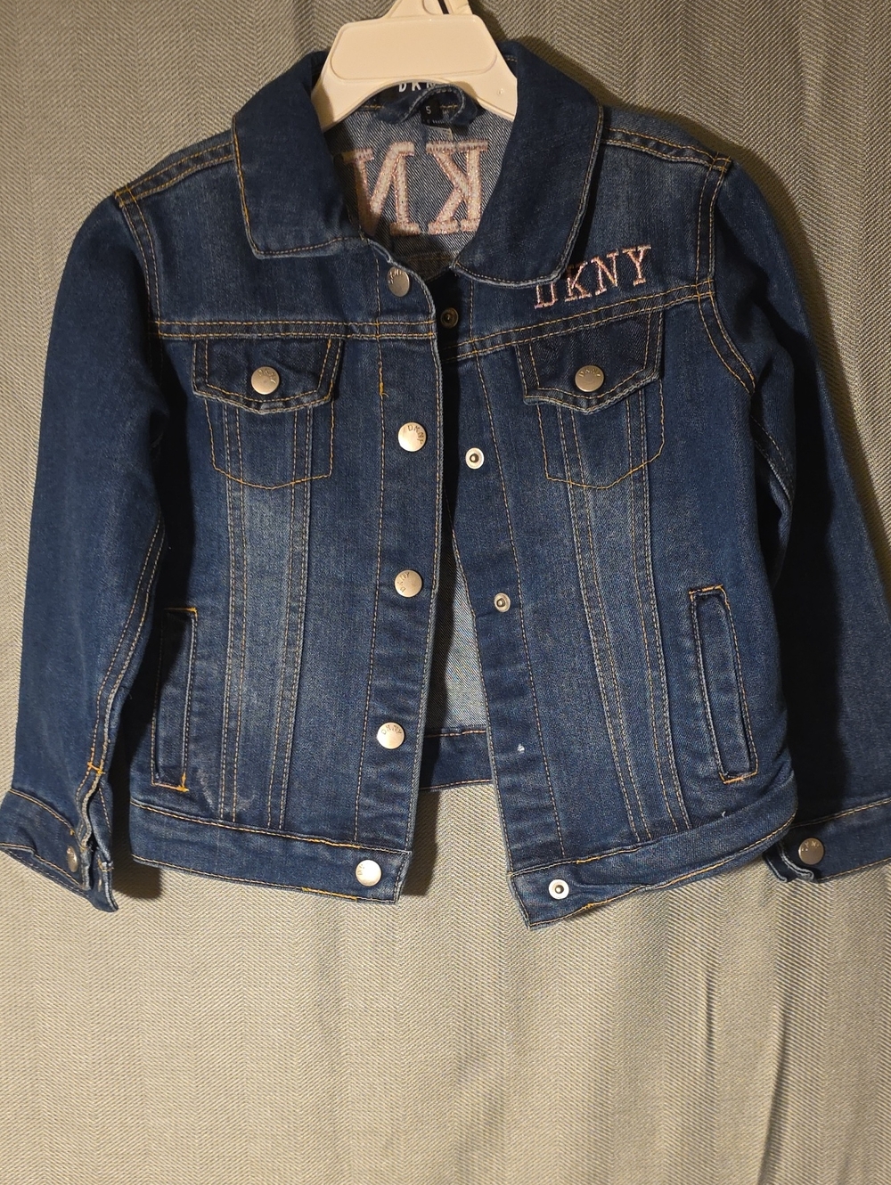 DKNY Girls Dark Blue Denim Jacket with Pink Logo